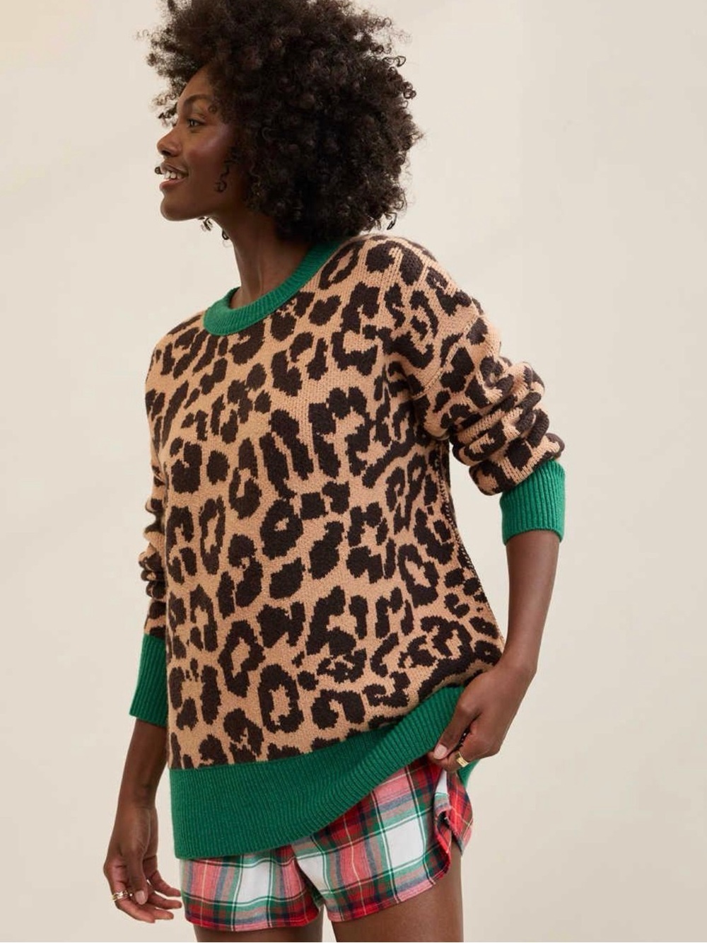 Aerie Softest Luxe Crew Sweater Beach dune leopard print
